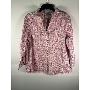 FoxcrofShirt Womens XL Pink White Patterned Long Sleeve Button Up Collared